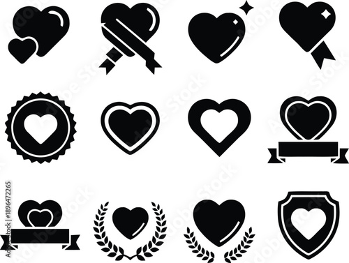 Collection of twelve diverse heart icons and symbols representing love and romance