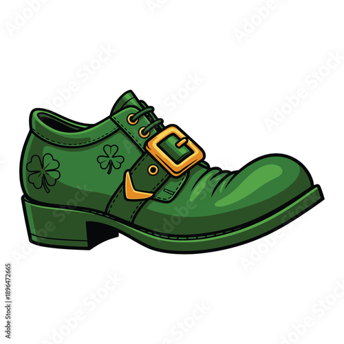 Cartoon leprechaun shoe with shamrock design for St. Patrick's Day