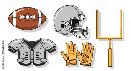 American Football Equipment Illustration Set