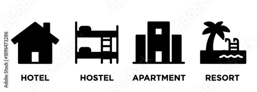 Travel Accommodation and Vacation Rental Property Icons