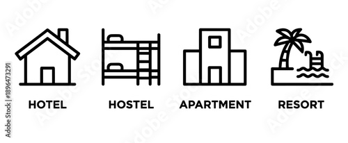 Travel Accommodation and Vacation Rental Property Icons