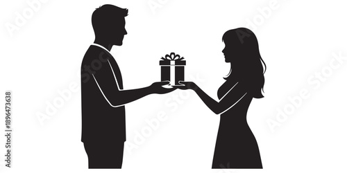 Romantic couple silhouettes proposing and embracing with diamond rings on white background for valentine's day or wedding invitations and love themed designs, Happy Valentine Day Couple Proposing 