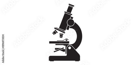 Simple black silhouette of a compound microscope for science education and laboratory research,Black silhouette of a scientific microscope scientific instrument,pro