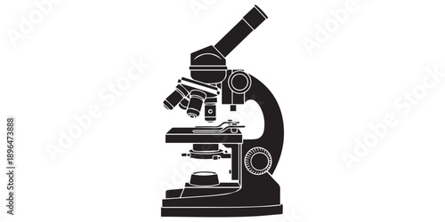 Simple black silhouette of a compound microscope for science education and laboratory research,Black silhouette of a scientific microscope scientific instrument,pro