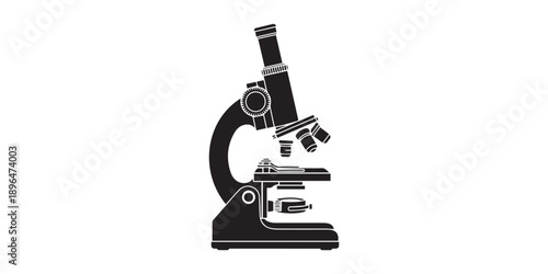 Simple black silhouette of a compound microscope for science education and laboratory research,Black silhouette of a scientific microscope scientific instrument,pro