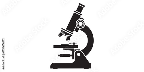 Simple black silhouette of a compound microscope for science education and laboratory research,Black silhouette of a scientific microscope scientific instrument,pro