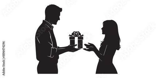 Romantic couple silhouettes proposing and embracing with diamond rings on white background for valentine's day or wedding invitations and love themed designs, Happy Valentine Day Couple Proposing 
