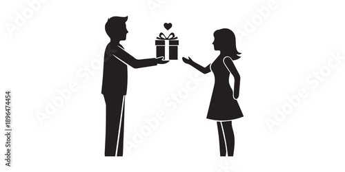 Romantic couple silhouettes proposing and embracing with diamond rings on white background for valentine's day or wedding invitations and love themed designs, Happy Valentine Day Couple Proposing 