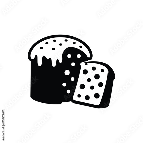 Easter cake black and white vector illustration traditional holiday bread with slice and icing
