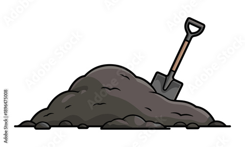 Shovels in a pile of ground. Heap of substrate, humus, fertilizer, compost. Hill of earth or dirt. Bunch of manure. Zero waste. Stock vector. Pile of ground. Vector illustration in flat style