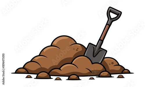 Shovels in a pile of ground. Heap of substrate, humus, fertilizer, compost. Hill of earth or dirt. Bunch of manure. Zero waste. Stock vector. Pile of ground. Vector illustration in flat style