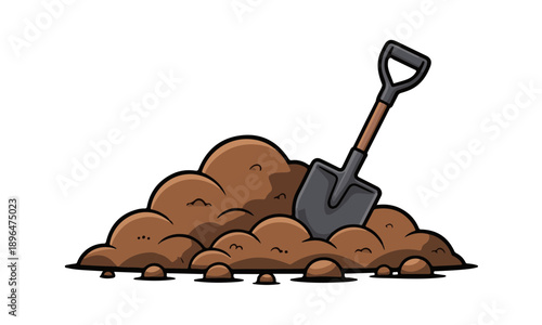 Shovels in a pile of ground. Heap of substrate, humus, fertilizer, compost. Hill of earth or dirt. Bunch of manure. Zero waste. Stock vector. Pile of ground. Vector illustration.