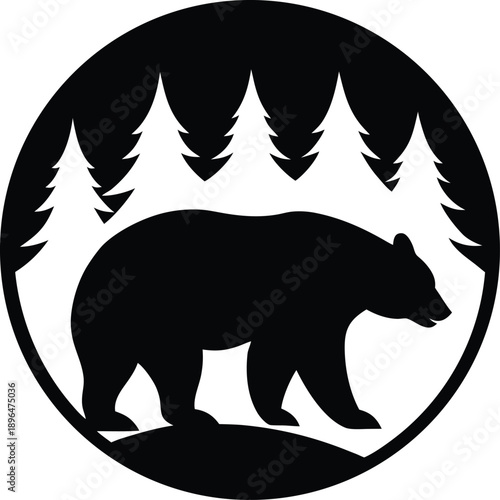 Surreal bear silhouette filled with forest landscape double exposure style Vector illustration