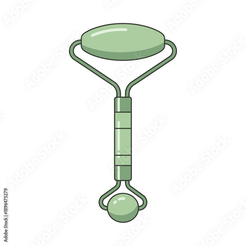 Spa facial roller illustration showcasing skincare tool with green jade stone, wellness concept, and beauty treatment vector graphics