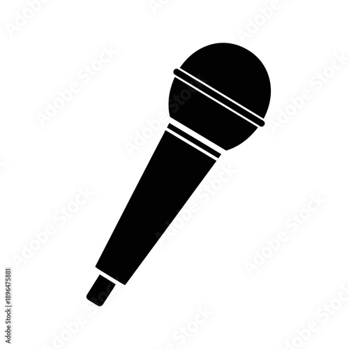 Simple black silhouette of a handheld dynamic microphone on a white background