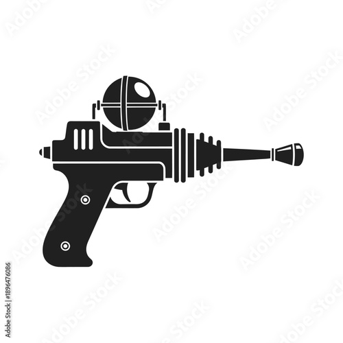 A black silhouette of a retro ray gun a classic science fiction toy