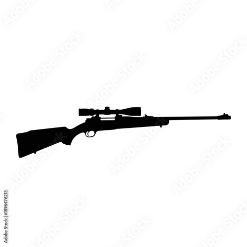 Silhouette of a hunting rifle with a telescopic sight against white