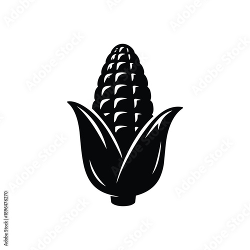 Black and white corn cob vector icon harvest agriculture concept