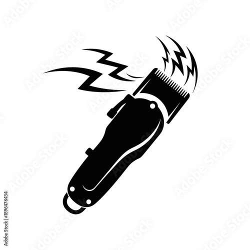 Black and white illustration of electric hair clippers with dynamic lines