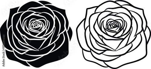 Black and white rose illustrations side by side