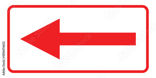 Red arrow pointing left inside a red bordered rectangle direction sign