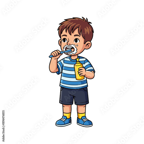 Boy Brushing Teeth with Toothbrush