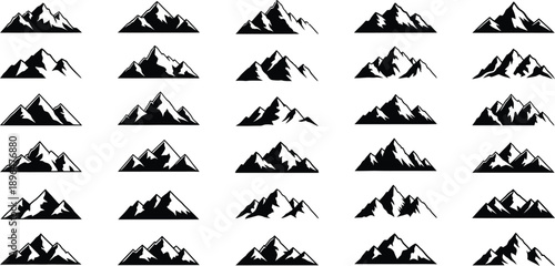 Collection of various mountain range silhouette icons