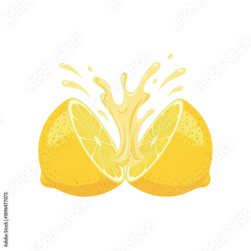 Juicy lemons burst open with splashing juice on white background illustration