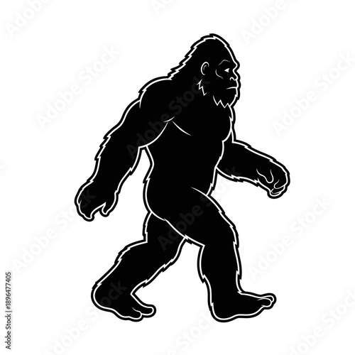 A black silhouette depicting a large bipedal creature resembling bigfoot