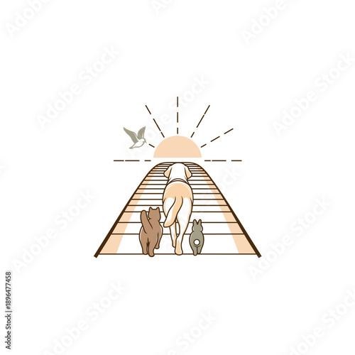 Family Walking Towards Sunset Together.