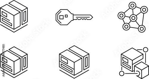 Set of logistics and supply chain icons including drone delivery and boxes