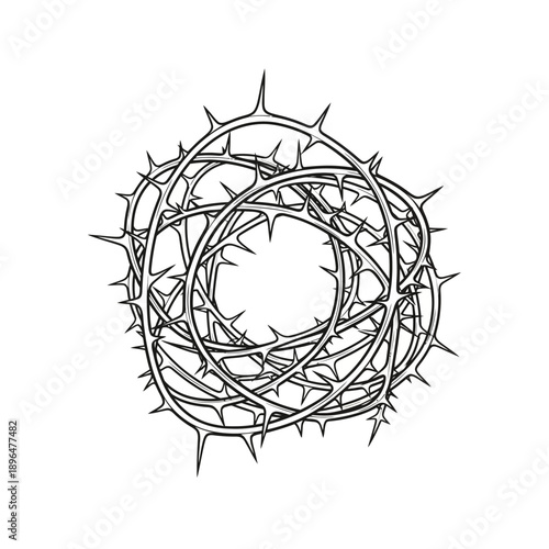 A circular crown of thorns depicted in a simple black and white illustration