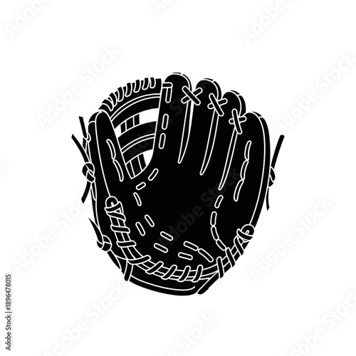 A black and white illustration of a baseball glove facing forward
