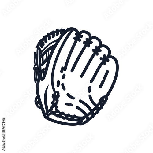 A simple black and white illustration of a baseball glove