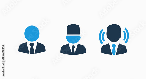 Icons representing different communication styles: passive listening, assertive communication, and active engagement with sound waves