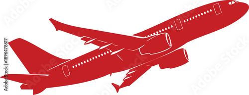 Red Airplane Taking Off Isolated on White Background