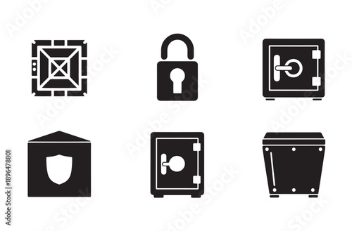 Different Kinds of Lock Icons Silhouette Sheet, Security Privacy and Protection Concept Vector