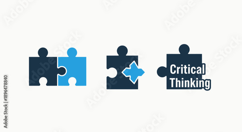 Puzzle icons: connected pieces, a missing piece, and text 'Critical Thinking' for problem-solving and strategy.