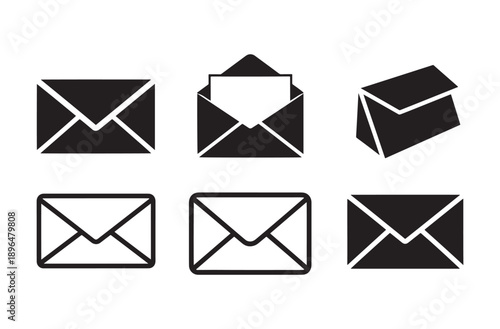 Email Icon Silhouette Sheet, Mail Communication and Message Notification Vector