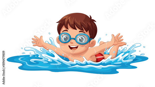 Happy Child Swimming with Goggles