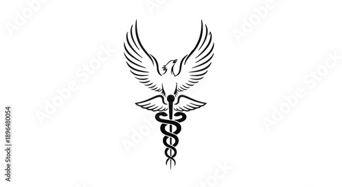 Medical symbol with wings on staff