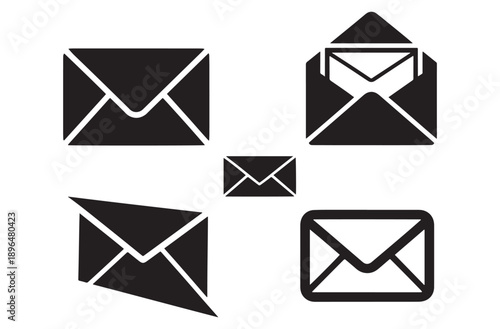 Email Icon Silhouette Sheet, Mail Communication and Message Notification Vector