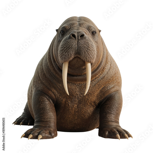 Large Walrus Sitting on a Coastal Rock Near the Ocean During a Sunny Day in t...