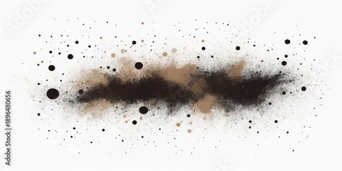 A grunge black ink splat design features a dirty paint splash texture and liquid water stains on a vector illustration pattern