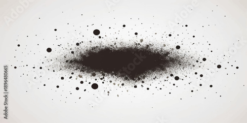 Abstract black and white background featuring a wet ink texture with liquid paint splashes and rain droplets on a transparent glass window for an artistic grunge pattern design