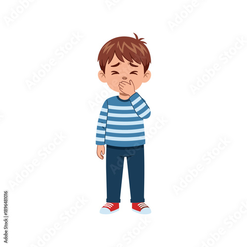 Cute Boy in Striped Shirt Thinking