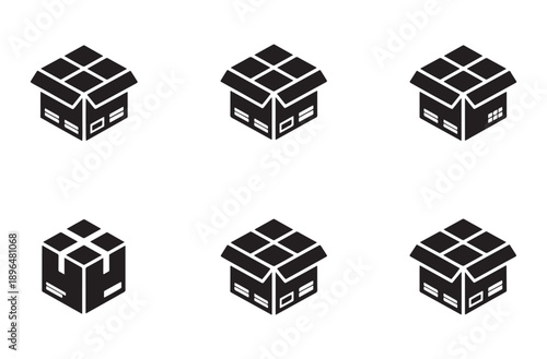 Paper Box Silhouette Icon Sheet, Packaging Delivery and Shipping Concept Vector