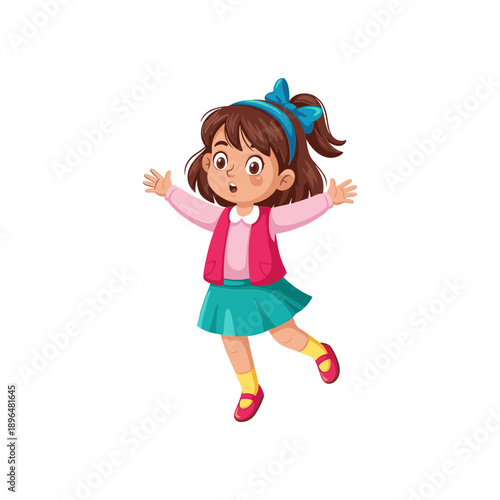 Happy Jumping Girl in Skirt