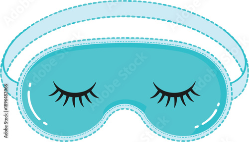 Light Blue Sleeping Eye Mask Vector Illustration with Eyelash Design for Wellness, Sleep Health, Relaxation, Travel Accessories, Spa Beauty, and Bedtime Routine Graphics