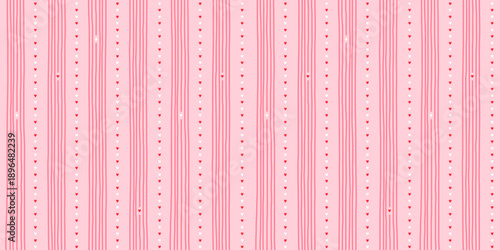 Small hearts and stripes hand drawn pattern. Cute small hearts lines and wavy stripes girly print